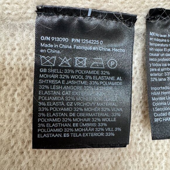 H&M Light Beige Wool Mohair Blend Elastic Waist Skater Flair Mini Skirt Size L - Picture 8 of 9